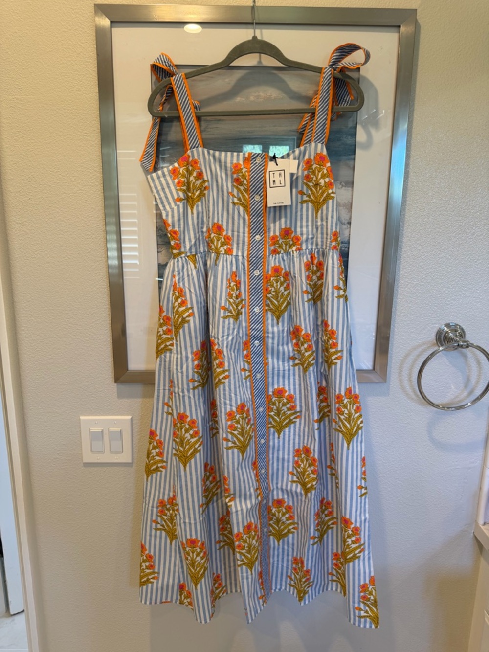 THML Blue and Orange Floral Midi Dress